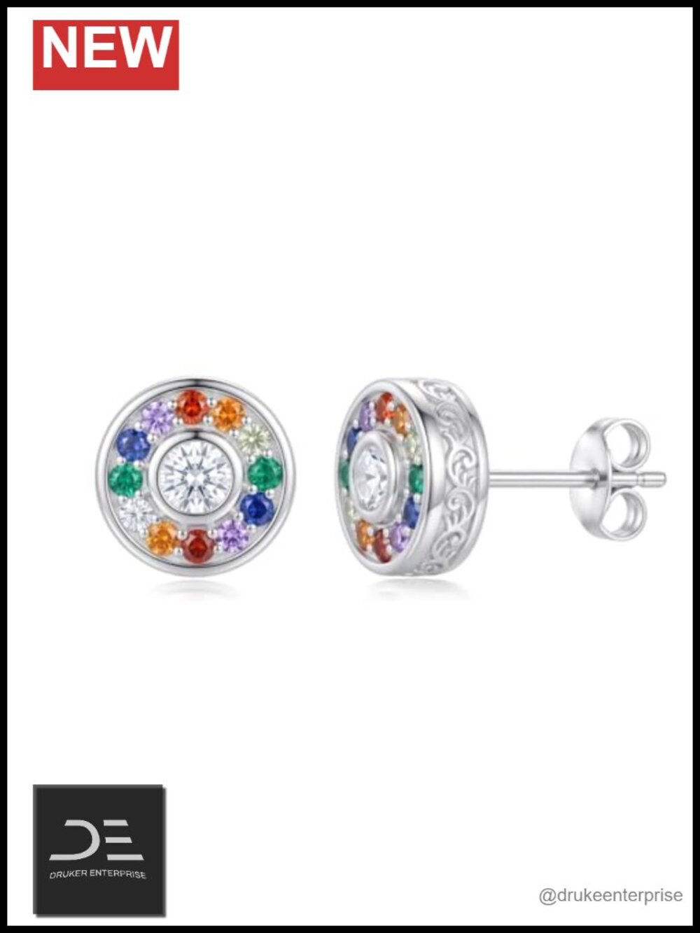 14K White Gold Plated Rainbow Pride Stud Earrings LGBT Jewelry Gift